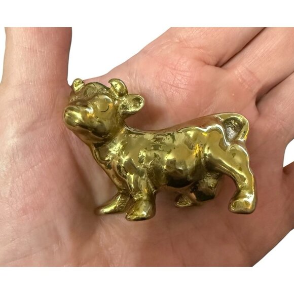 Miniature Solid Brass Cow Figurine  2 inch x 1 5/8 inch Farm Life Bovine - Picture 1 of 4